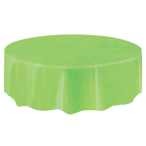 Lime Green Solid Round Plastic Table Cover Short Fold (84")