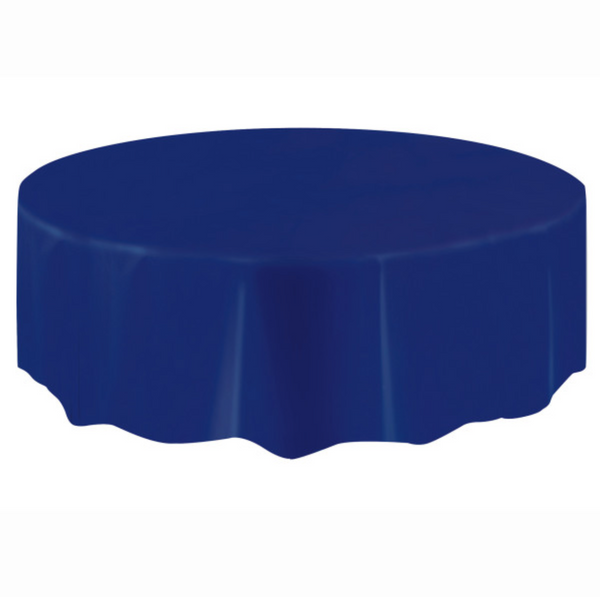 True Navy Blue Solid Round Plastic Table Cover Short Fold (84")