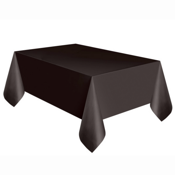 Black Solid Rectangular Plastic Table Cover Short Fold (54"x108")