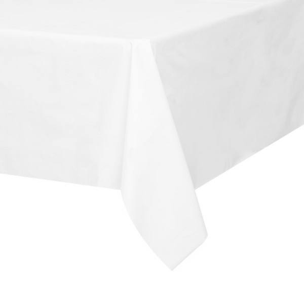 White Solid Rectangular Plastic Table Cover Short Fold (54"x108")