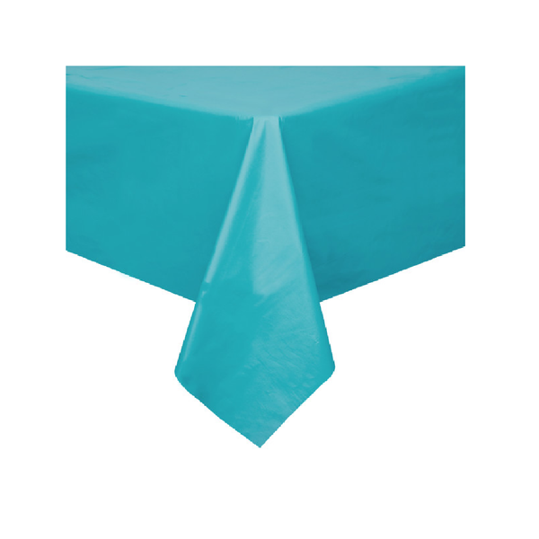 Caribbean Teal Solid Rectangular Plastic Table Cover Short Fold (54"x108")