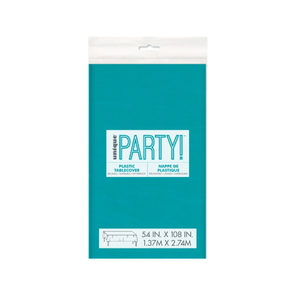 Caribbean Teal Solid Rectangular Plastic Table Cover Short Fold (54"x108")