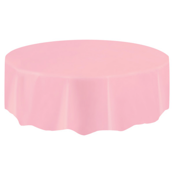 Lovely Pink Solid Round Plastic Table Cover (84")