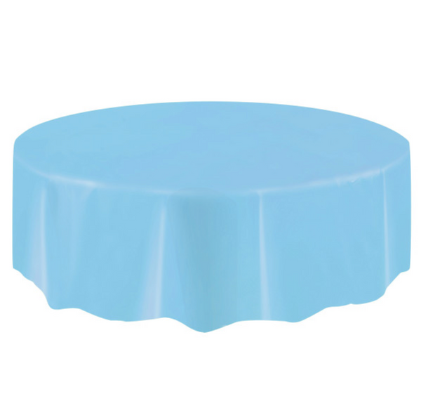Powder Blue Solid Round Plastic Table Cover (84")