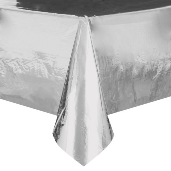 Silver Foil Rectangular Plastic Table Cover (54"x108")
