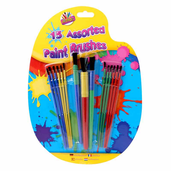 Plastic Handle Paint Brushes Assorted (15 Pack)