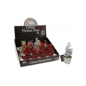 CHRISTMAS FLOWERS IN GLITTER FINISH POTS 3ASSTD COLOURS