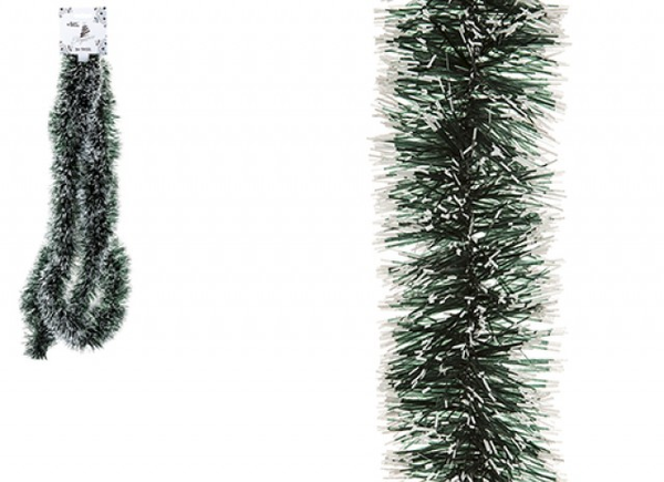 GREEN SNOW TIPPED TINSEL (3M)