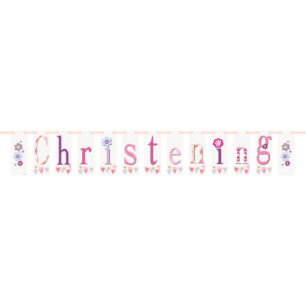 Pink Bunting Christening Block Banner (7 ft)