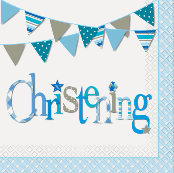 Blue Bunting Christening Luncheon Napkins (16 Pack)