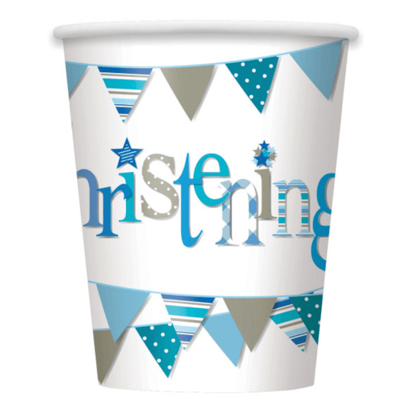 Blue Bunting Christening 9oz Paper Cups (8 Pack)