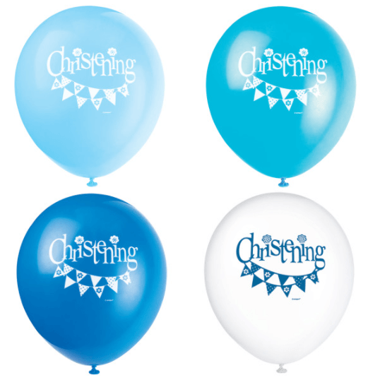 Blue Bunting Christening 12" Latex Balloons (8 Pack)