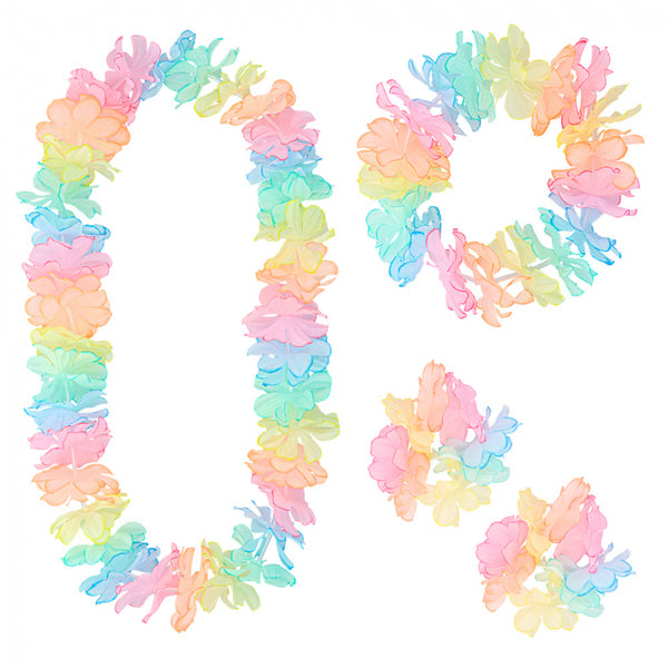 Hawaiian set Pastel (headband, Hawaiian lei and 2 wristbands)