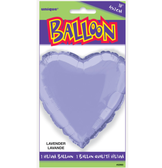 Solid Heart Foil Balloon Packaged - Lavender (18"")