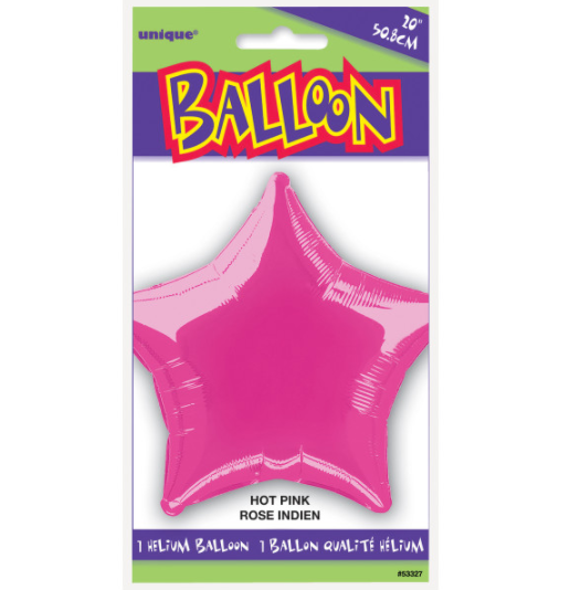 Solid Star Foil Balloon 20"" Packaged - Hot Pink
