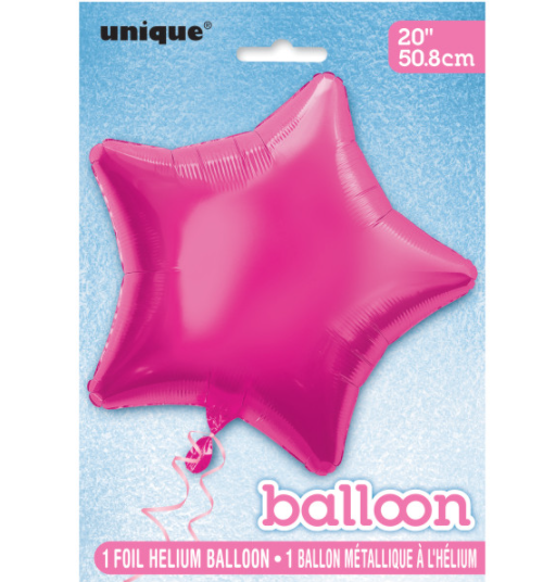 Solid Star Foil Balloon 20"" Packaged - Hot Pink