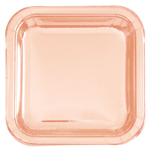 Rose Gold Foil Square 7" Dessert Plates - Foil Board (8 Pack)