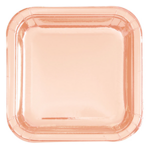 Rose Gold Foil Square 9" Dinner Plates - Foil Board (8 Pack)