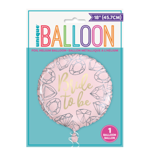 Pink Diamond Bride to Be Round Foil Balloon 18" Package
