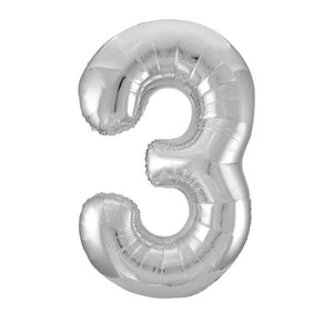 Silver Number 3 Shaped Foil Balloon (34"")