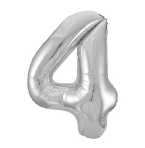 Silver Number 4 Shaped Foil Balloon 34"" Packaged