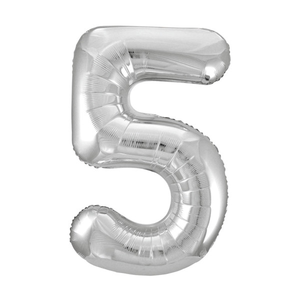 Silver Number 5 Shaped Foil Balloon (34"")