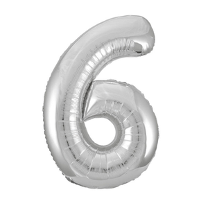Silver Number 6 Shaped Foil Balloon (34"")