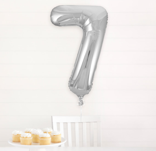 34" Silver Number 7 Shaped Foil Balloon (Non Inflated)