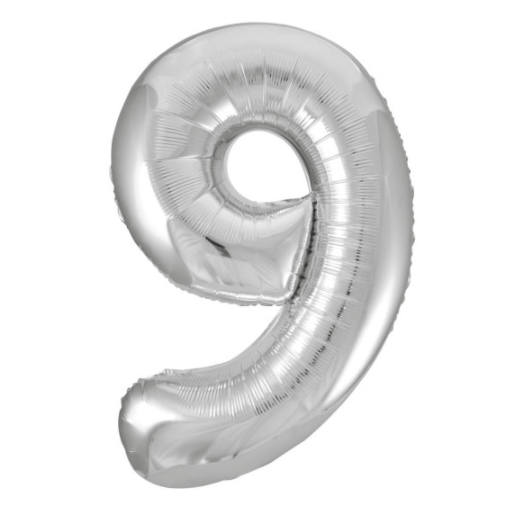 Silver Number 9 Shaped Foil Balloon (34"")