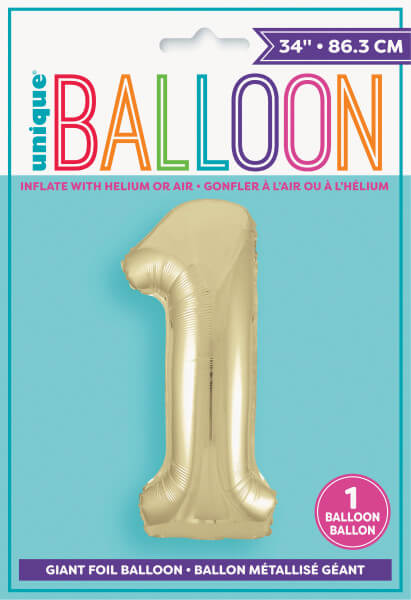 Gold Number 1 Shaped Foil Balloon (34"")