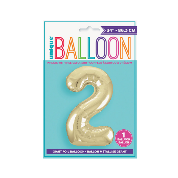 34" Gold Number 2 Shaped Foil Balloon (Non Inflated)