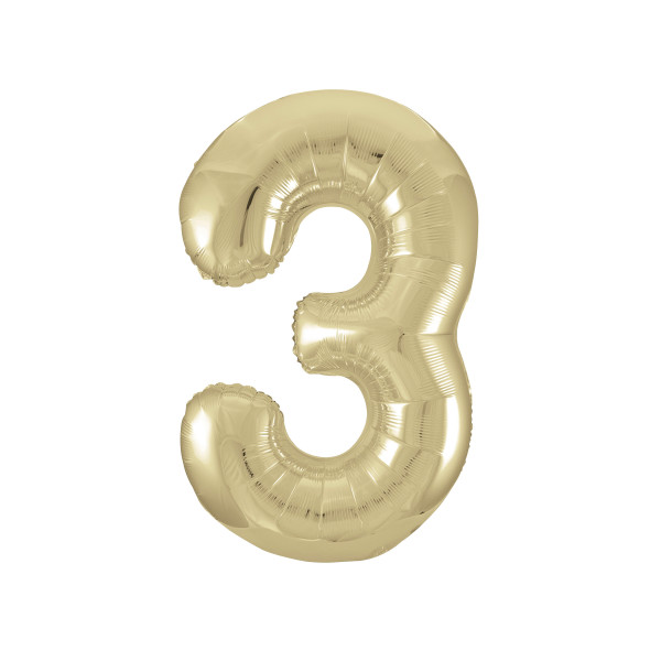 Gold Number 3 Shaped Foil Balloon (34"")