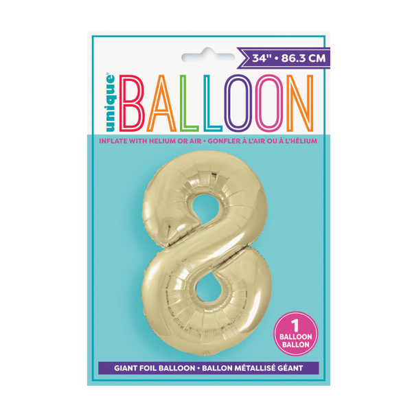 34" Gold Number 8 Shaped Foil Balloon (Non Inflated)
