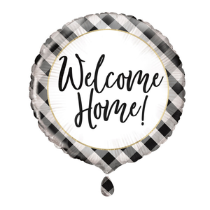 Black Gingham Welcome Home Round Foil Balloon (18"")