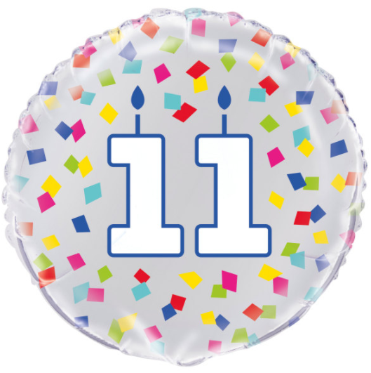 Rainbow Confetti Birthday Number 11 Round Foil Balloon (18")
