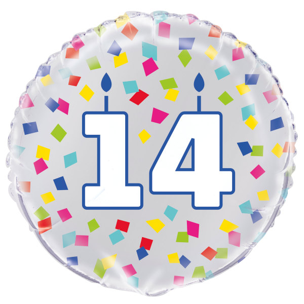 Rainbow Confetti Birthday Number 14 Round Foil Balloon (18")