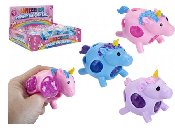 SQUISHY UNICORN BALL WITH BEADS (9 cm) in 3 ASSORTED COLOURS