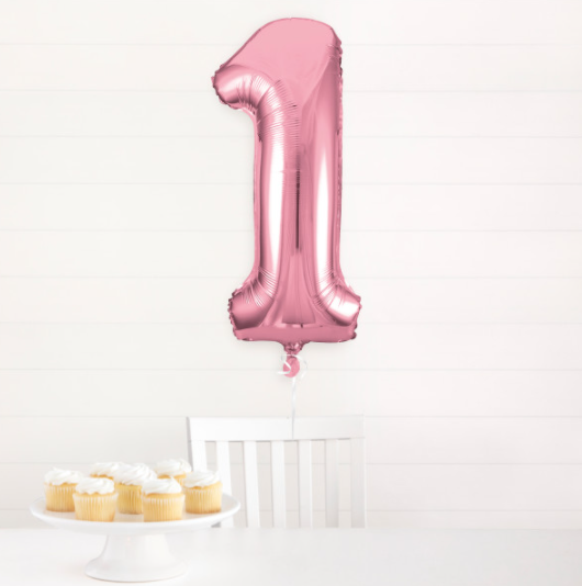 34" Lovely Pink Number 1 Shaped Foil Balloon (Non Inflated)