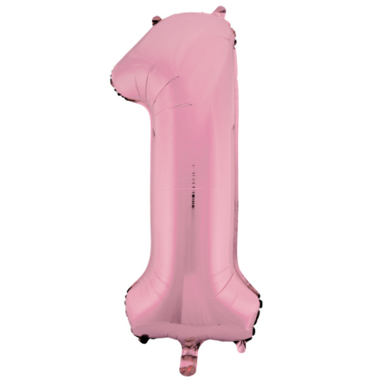 Lovely Pink Number 1 Shaped Foil Balloon 34"" Packaged