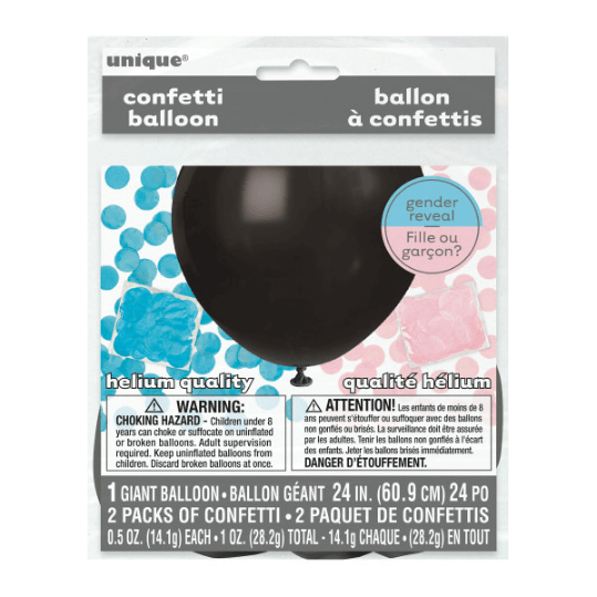 Black Giant Gender Reveal Latex Balloon with Confetti (24")