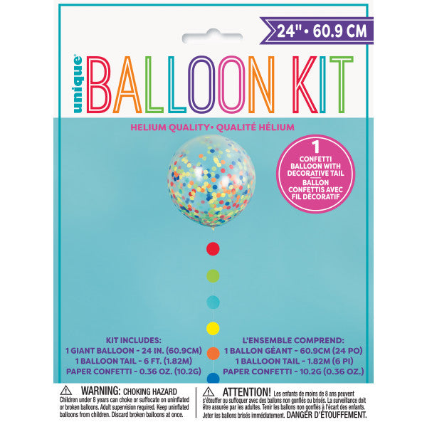 Clear Giant Balloon with Rainbow Confetti and Dots Tassel - ( 24")