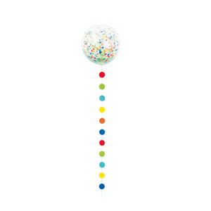Clear Giant Balloon with Rainbow Confetti and Dots Tassel - ( 24")