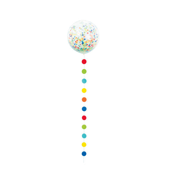 Clear Giant Balloon with Rainbow Confetti and Dots Tassel - ( 24")