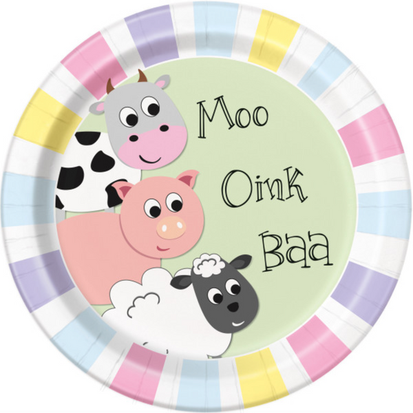 Pastel Farm Animals Round 9" Dinner Plates (8 Pack)