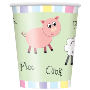 Pastel Farm Animals 9oz Paper Cups (8 pack)
