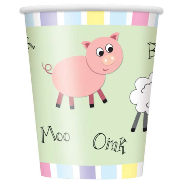 Pastel Farm Animals 9oz Paper Cups (8 pack)