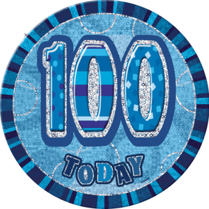 Birthday Blue Glitz Number 100 Button