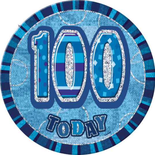 Birthday Blue Glitz Number 100 Button