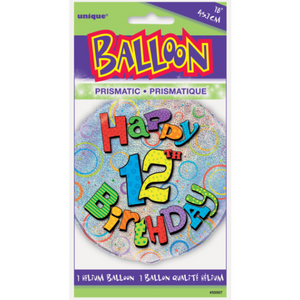 Age 12 Birthday Prism Round Foil Balloon (18")