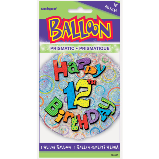 Age 12 Birthday Prism Round Foil Balloon (18")